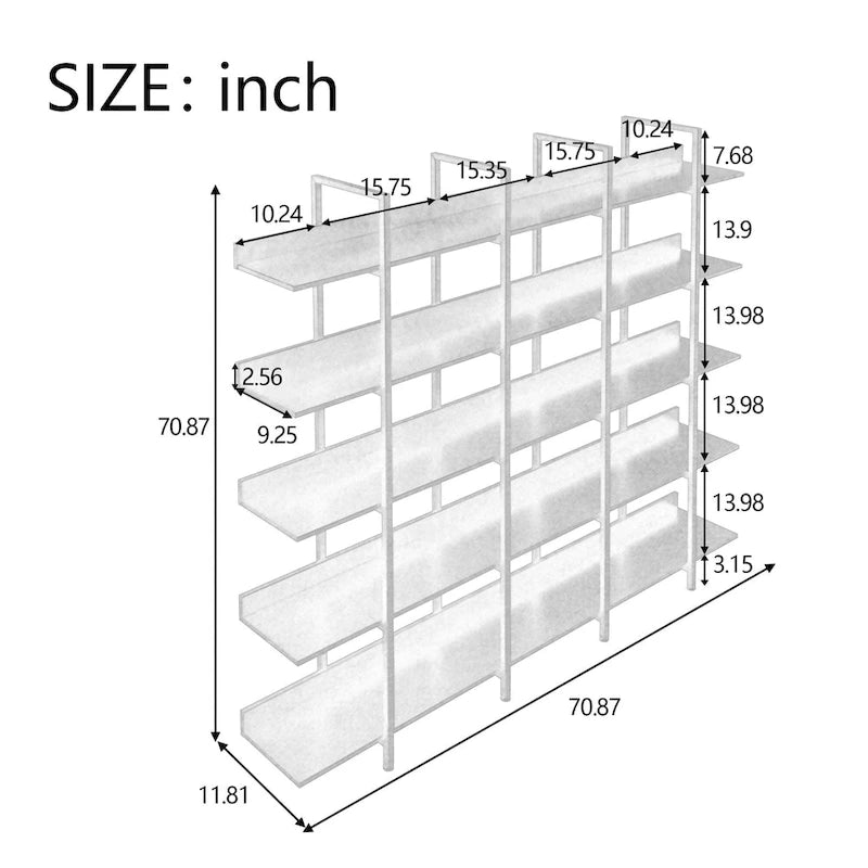 5-Tier Industrial Style Bookshelf with Metal Frame