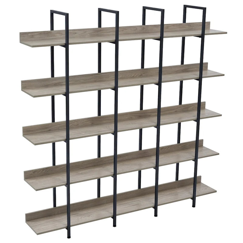 5-Tier Industrial Style Bookshelf with Metal Frame