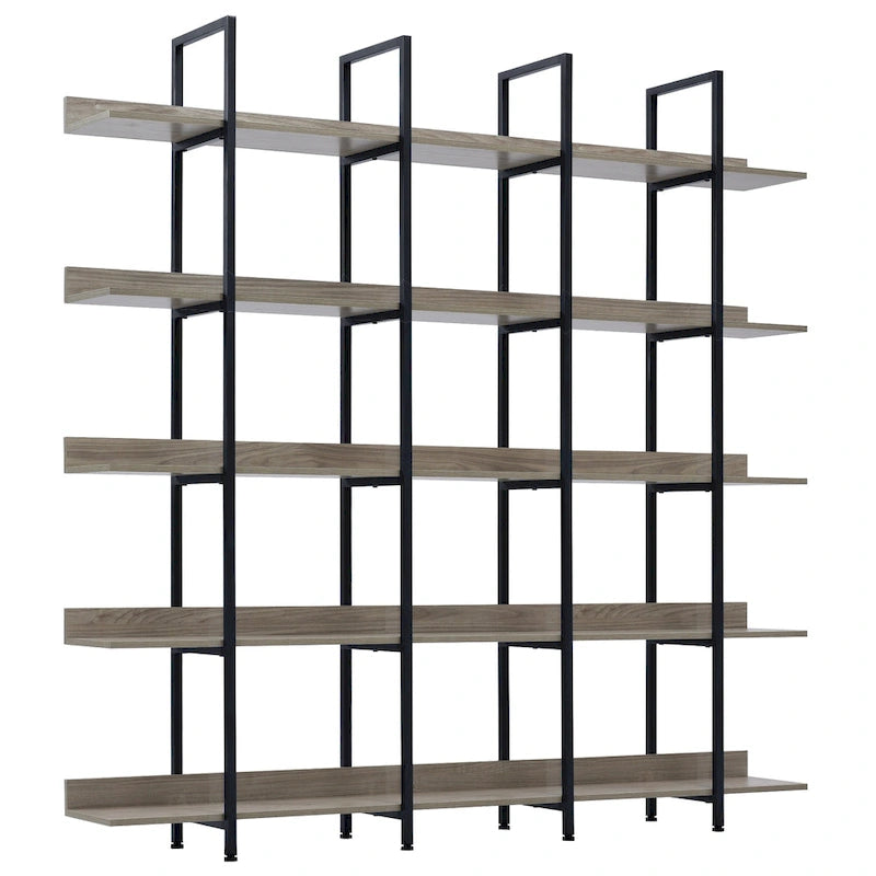 5-Tier Industrial Style Bookshelf with Metal Frame