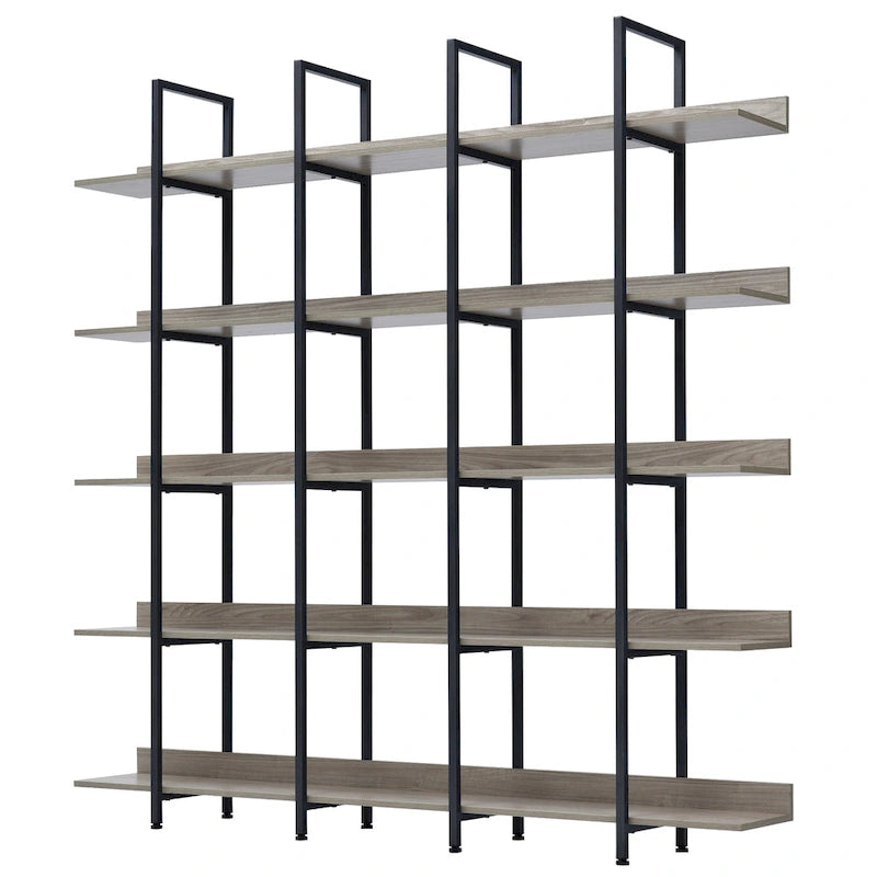 5-Tier Industrial Style Bookshelf with Metal Frame