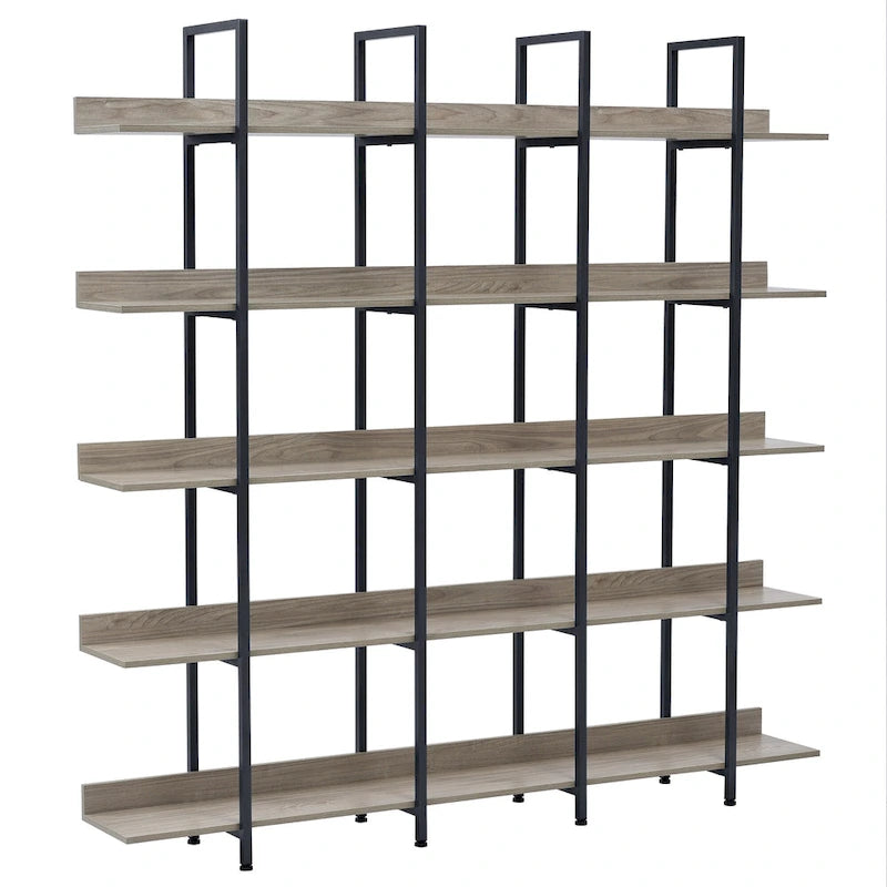 5-Tier Industrial Style Bookshelf with Metal Frame
