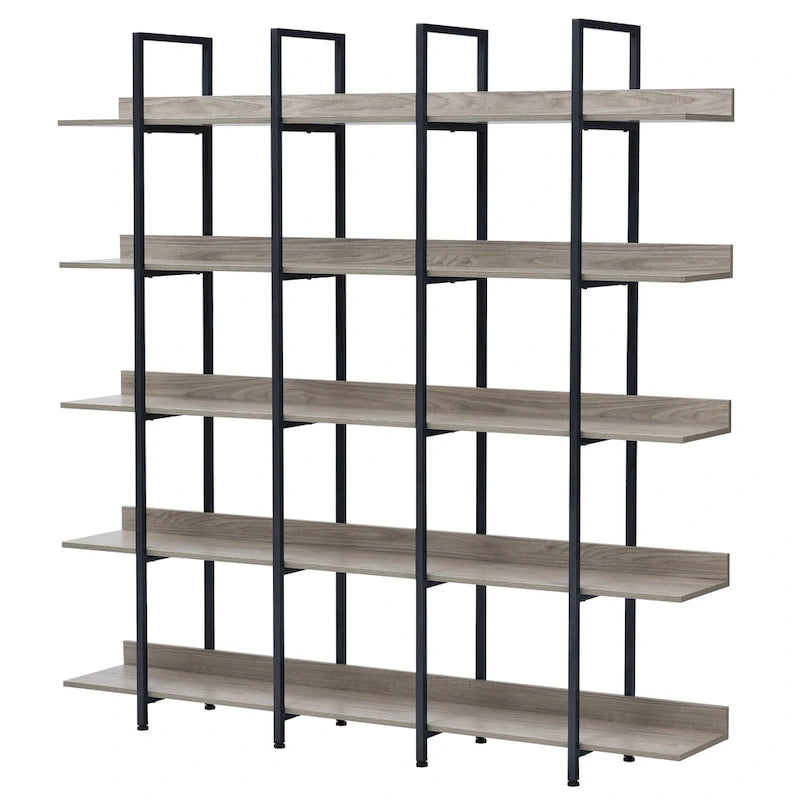 5-Tier Industrial Style Bookshelf with Metal Frame