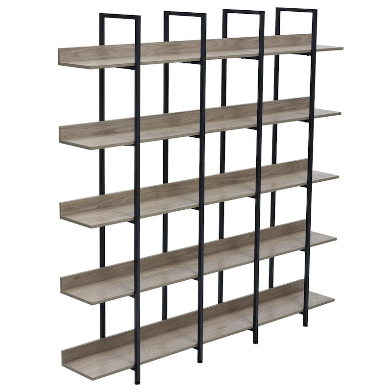 5-Tier Industrial Style Bookshelf with Metal Frame