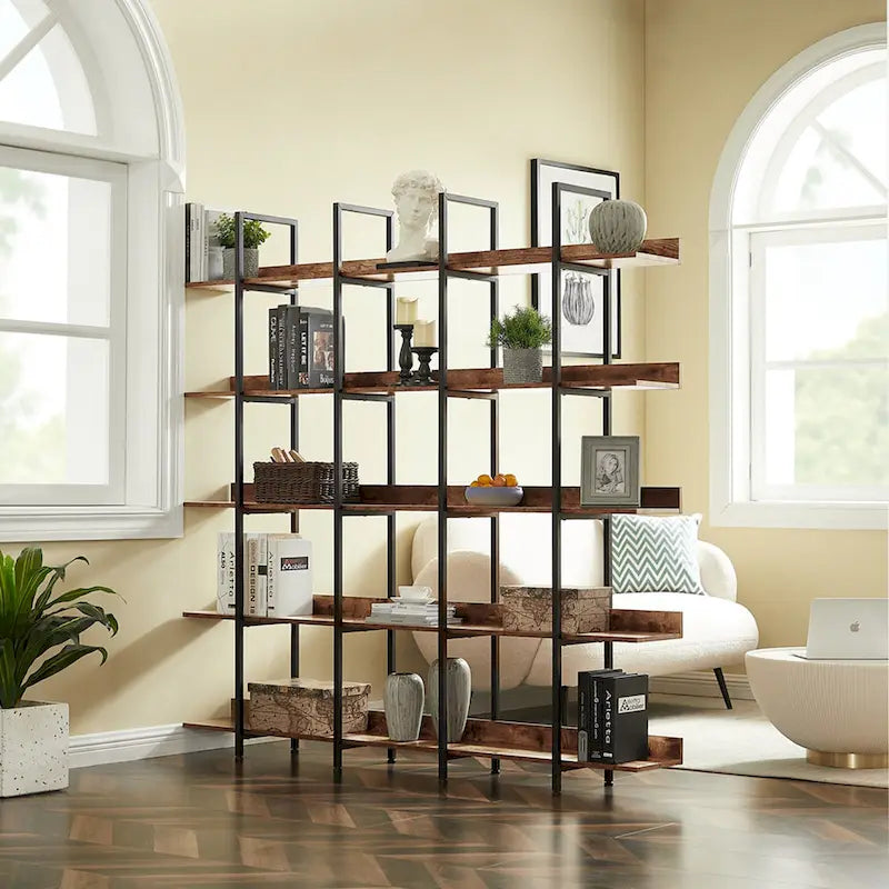 5-Tier Industrial Style Bookshelf with Metal Frame