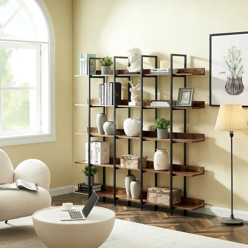 5-Tier Industrial Style Bookshelf with Metal Frame