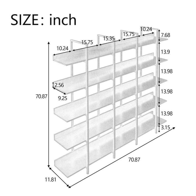 5-Tier Industrial Style Bookshelf with Metal Frame