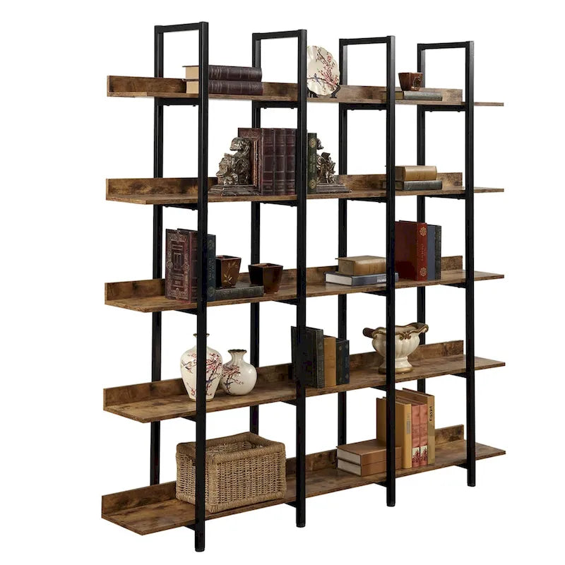 5-Tier Industrial Style Bookshelf with Metal Frame