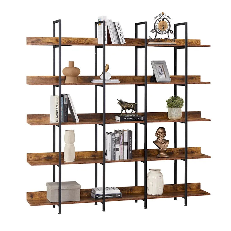 5-Tier Industrial Style Bookshelf with Metal Frame