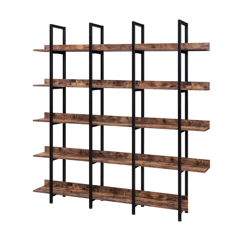 5-Tier Industrial Style Bookshelf with Metal Frame