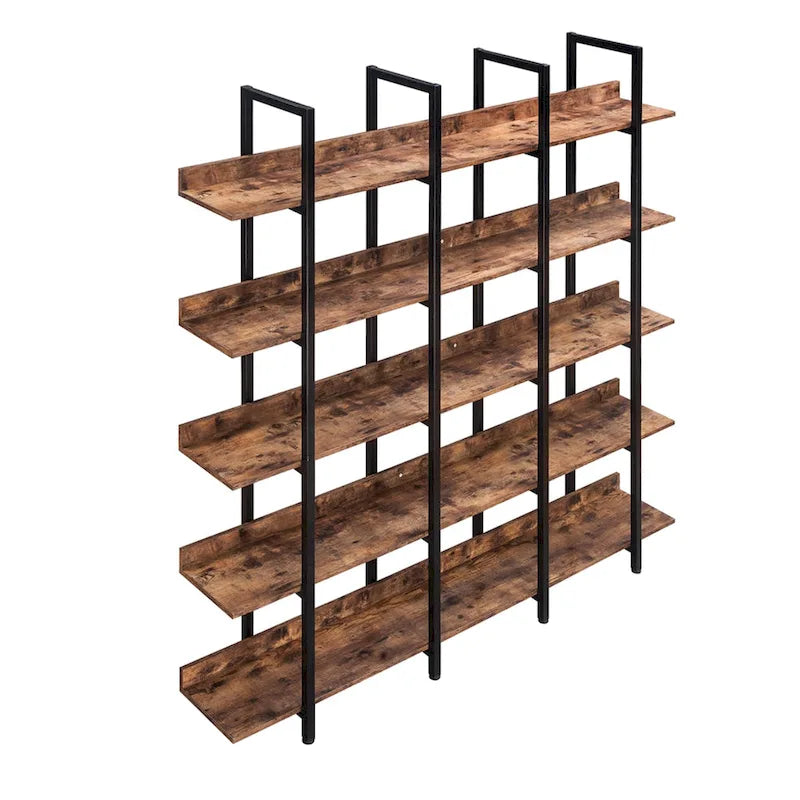 5-Tier Industrial Style Bookshelf with Metal Frame