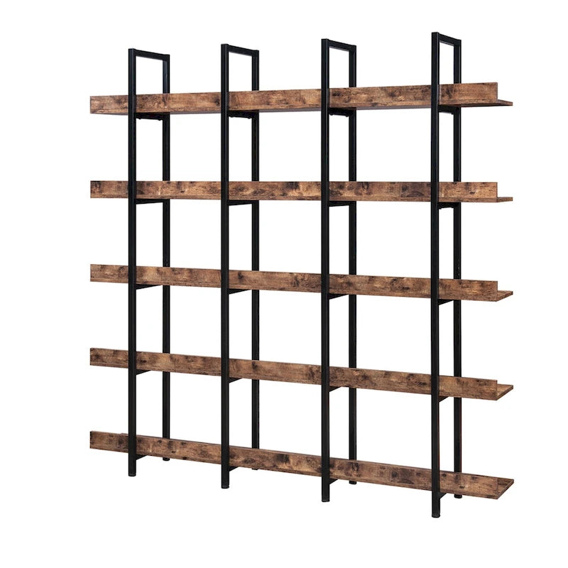5-Tier Industrial Style Bookshelf with Metal Frame