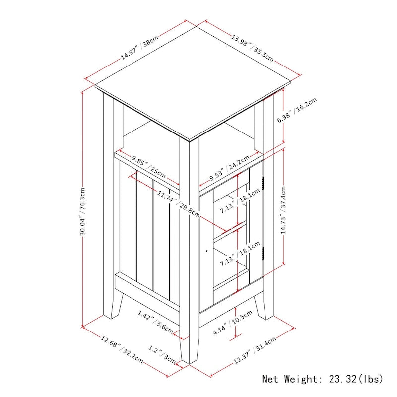 30 inch H x 15 inch W Floor Storage Bath Cabinet