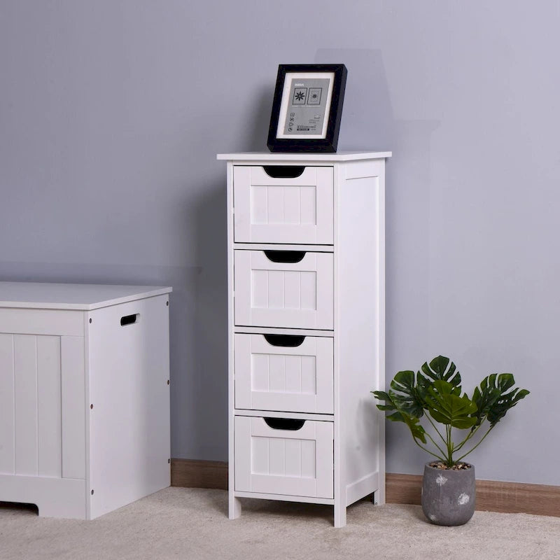 White Bathroom Storage Cabinet with 4 Drawers