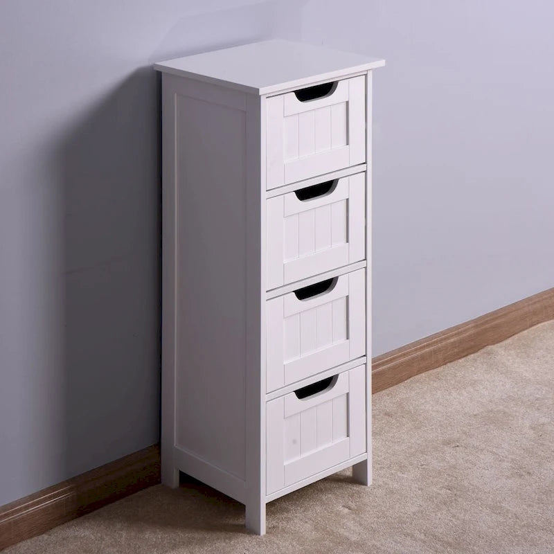 White Bathroom Storage Cabinet with 4 Drawers