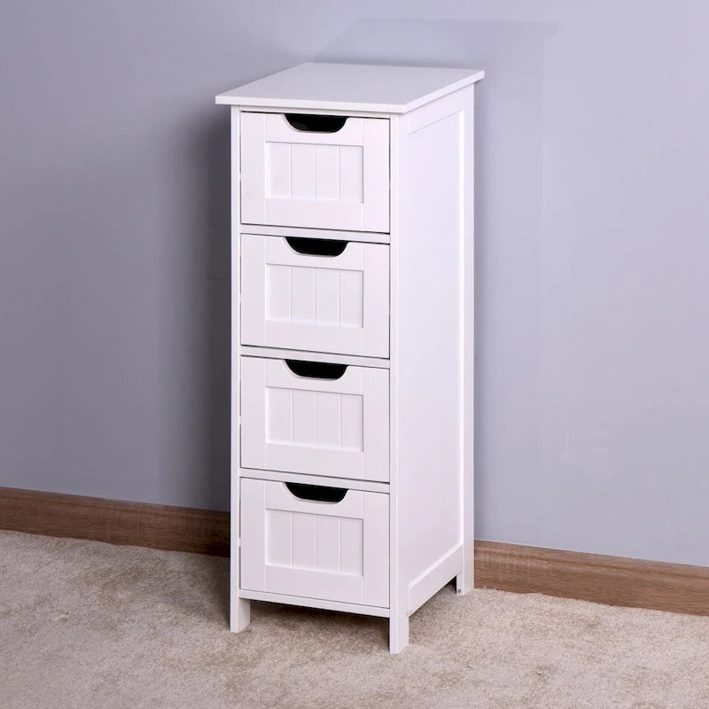 White Bathroom Storage Cabinet with 4 Drawers