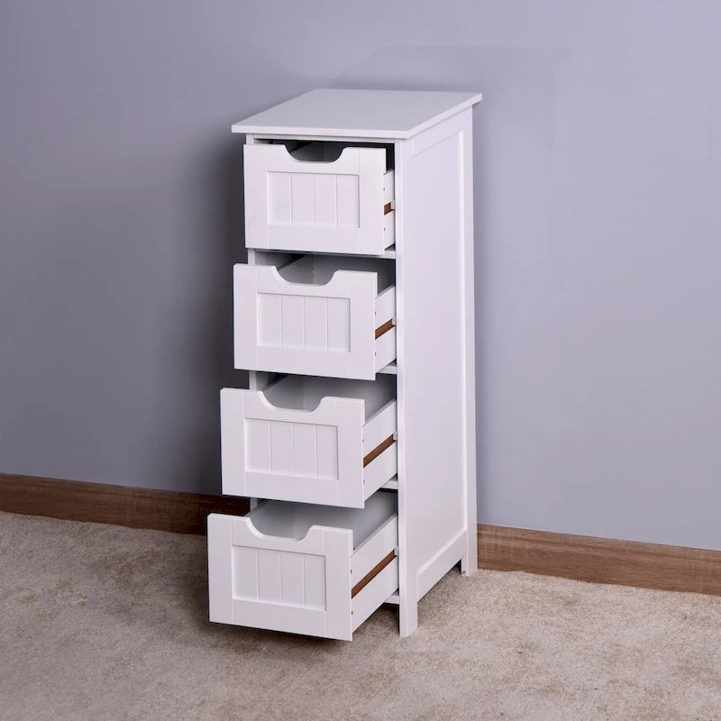 White Bathroom Storage Cabinet with 4 Drawers