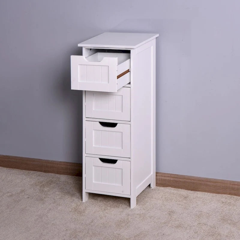 White Bathroom Storage Cabinet with 4 Drawers