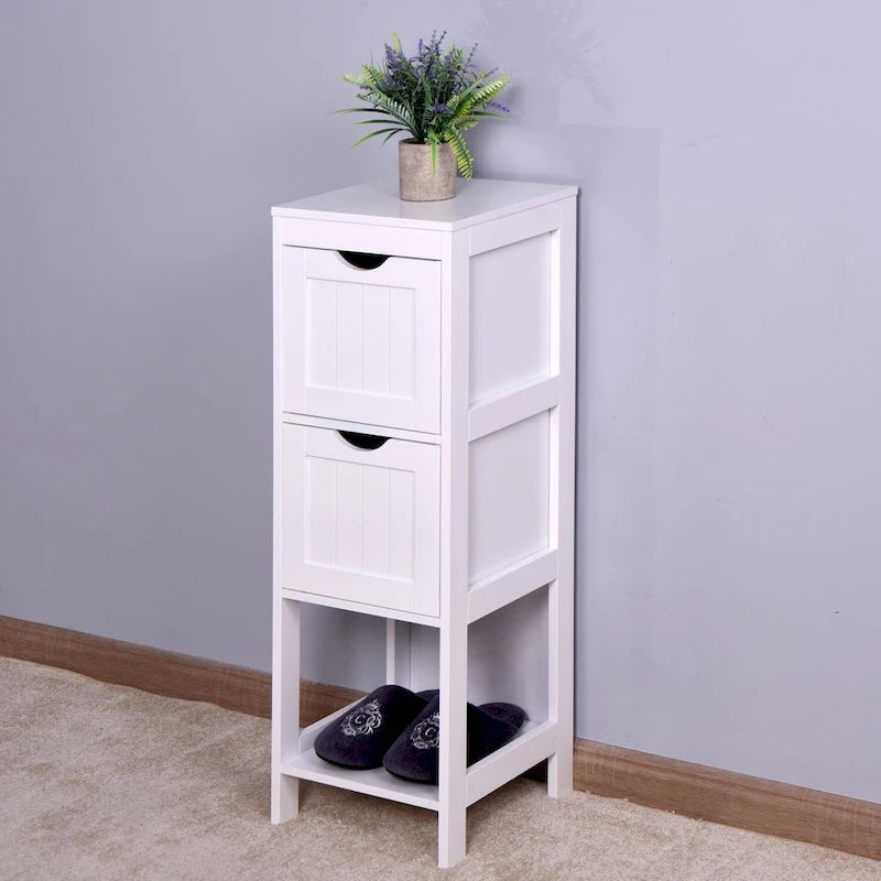 White Bathroom Storage Cabinet with 4 Drawers