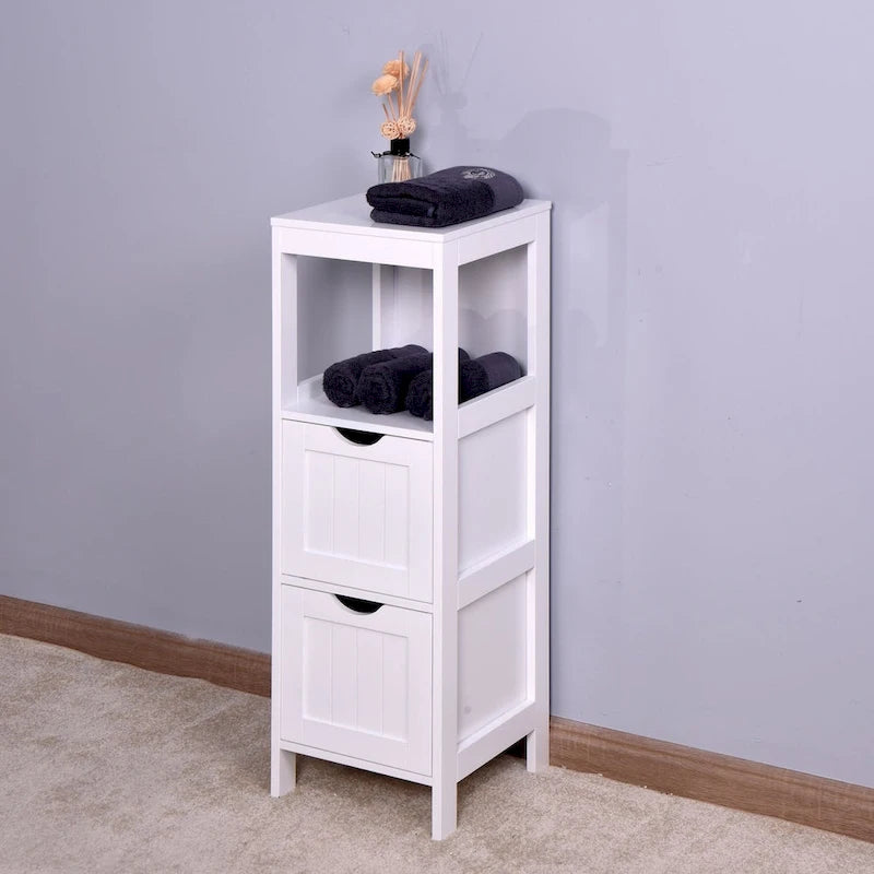White Bathroom Storage Cabinet with 4 Drawers