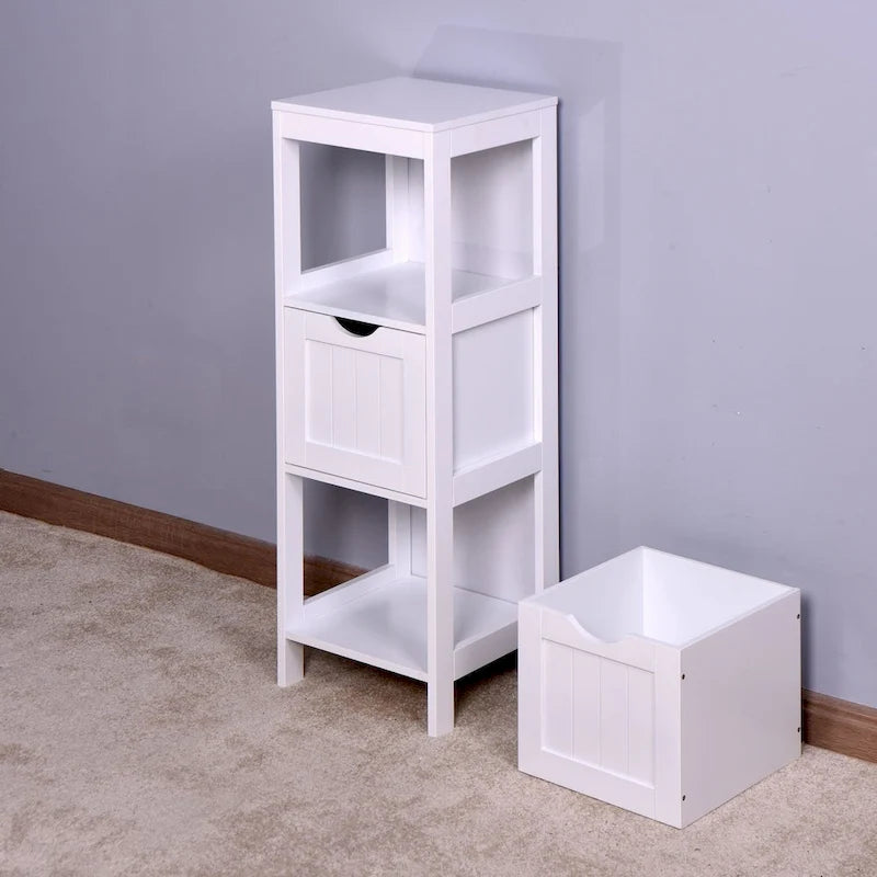 White Bathroom Storage Cabinet with 4 Drawers