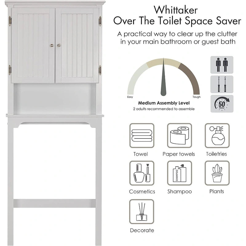 Bathroom Storage Over The Toilet, Cabinet Organizer with Adjustable Shelves and Double Doors