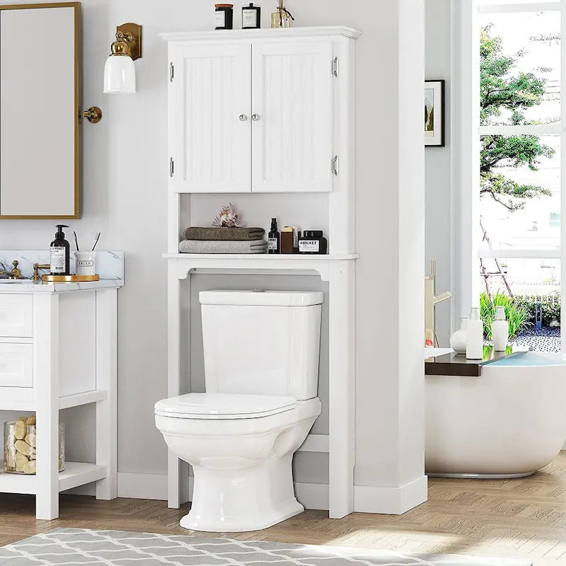 Bathroom Storage Over The Toilet, Cabinet Organizer with Adjustable Shelves and Double Doors