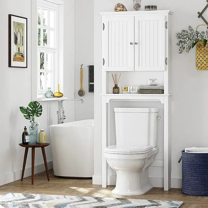 Bathroom Storage Over The Toilet, Cabinet Organizer with Adjustable Shelves and Double Doors