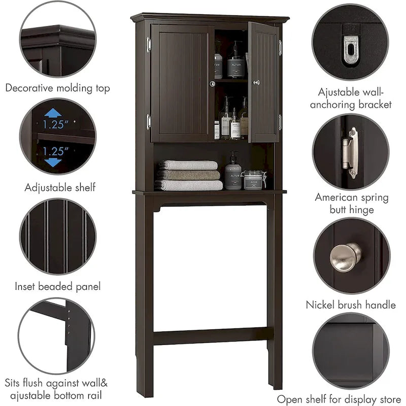 Bathroom Storage Over The Toilet, Cabinet Organizer with Adjustable Shelves and Double Doors