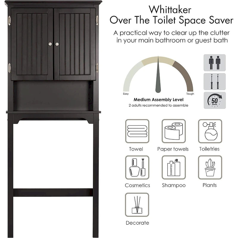 Bathroom Storage Over The Toilet, Cabinet Organizer with Adjustable Shelves and Double Doors