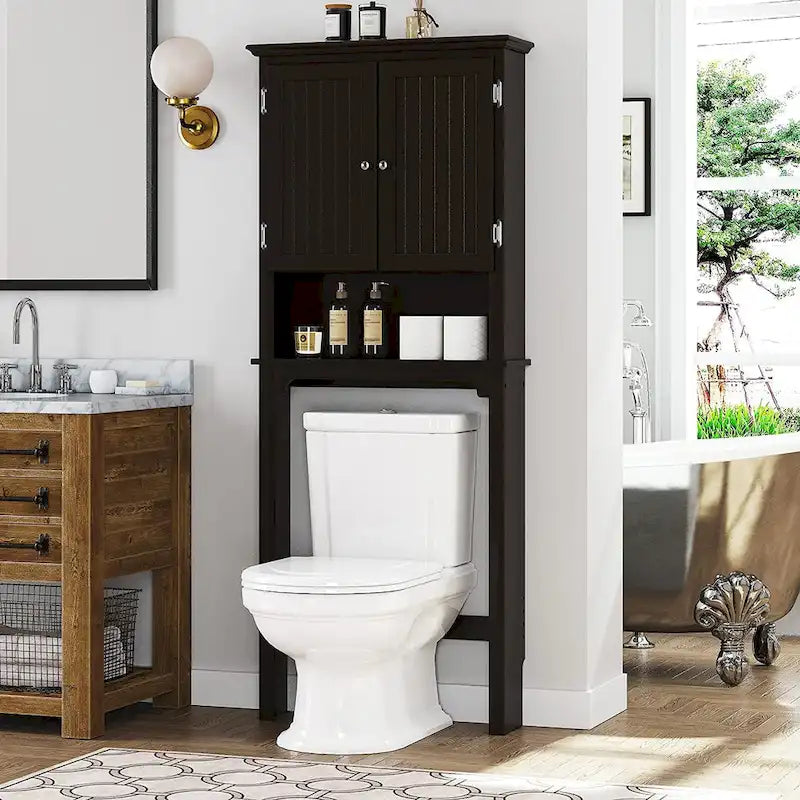Bathroom Storage Over The Toilet, Cabinet Organizer with Adjustable Shelves and Double Doors