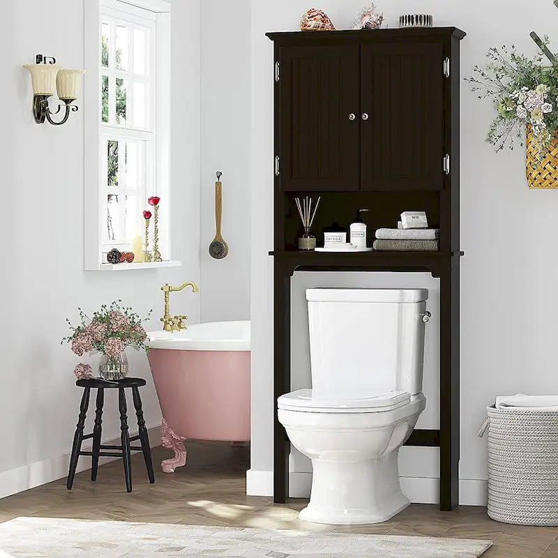 Bathroom Storage Over The Toilet, Cabinet Organizer with Adjustable Shelves and Double Doors