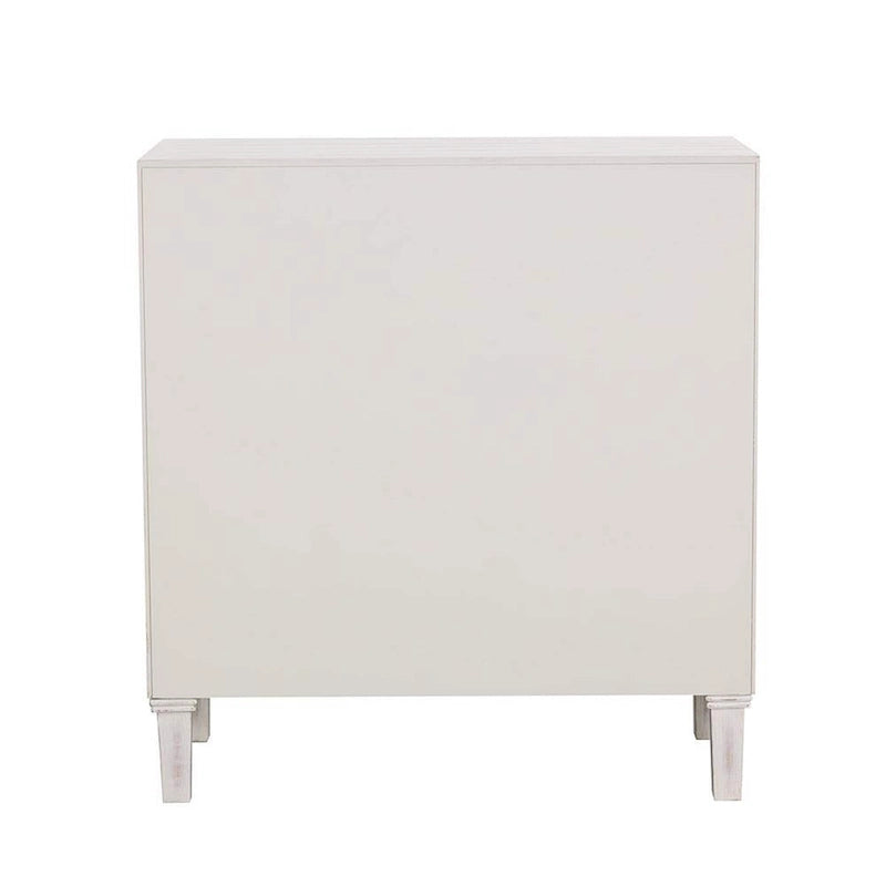 2-Door Wooden Accent Cabinet with Floral Carving, Distressed Whitewash