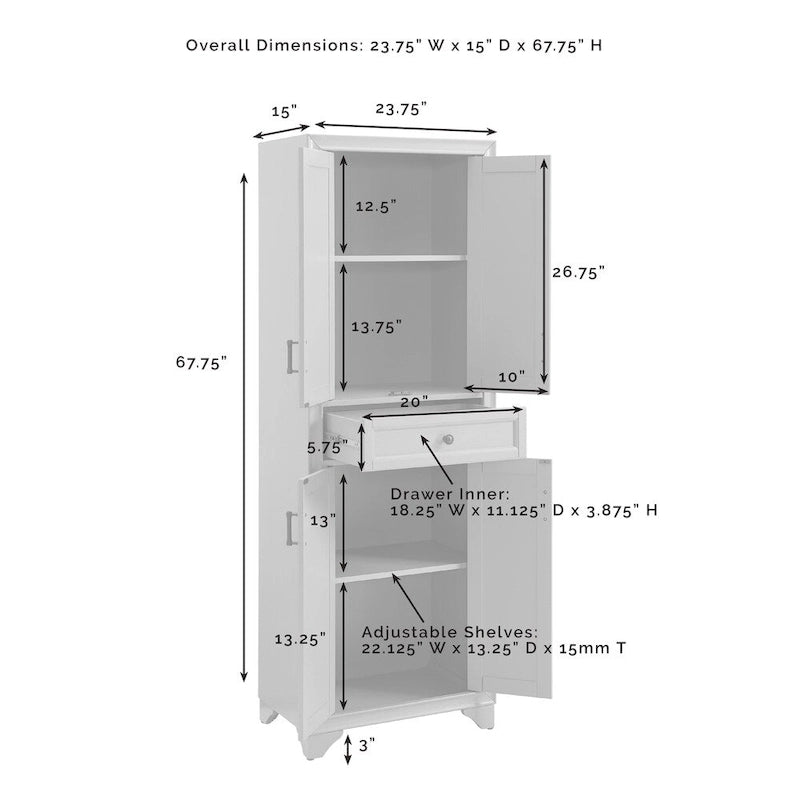 Distressed Gray Kitchen Pantry Cabinet - 23.75W x 15D x 67.75H