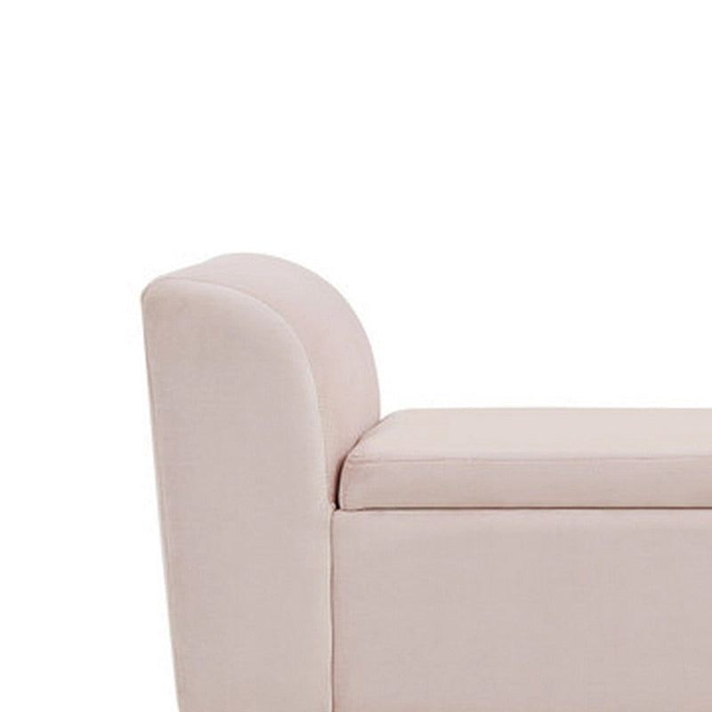 55 Inch Ottoman Bench with Storage, Padded, Curved Arms, Pink Velvet