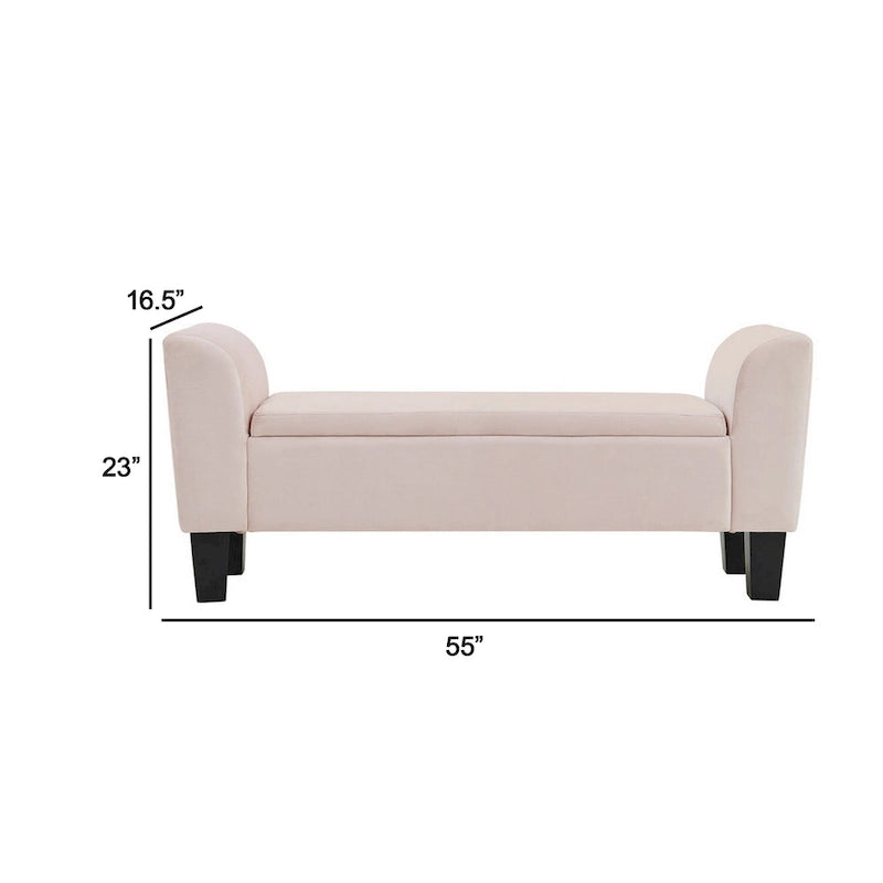 55 Inch Ottoman Bench with Storage, Padded, Curved Arms, Pink Velvet