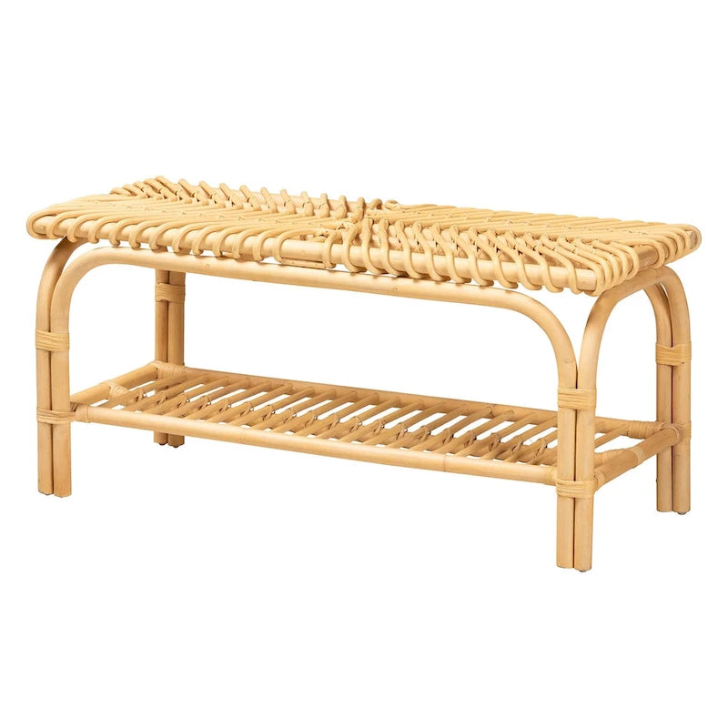 Natural Brown Rattan Accent Bench