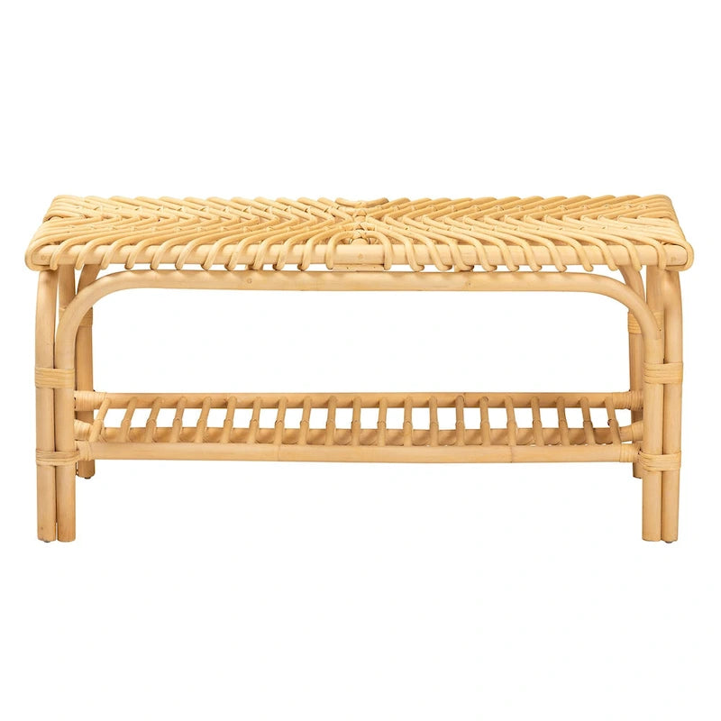 Natural Brown Rattan Accent Bench