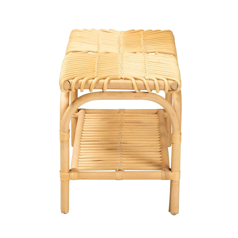 Natural Brown Rattan Accent Bench