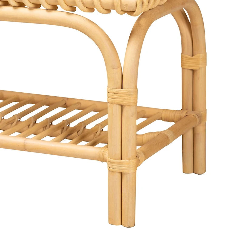 Natural Brown Rattan Accent Bench