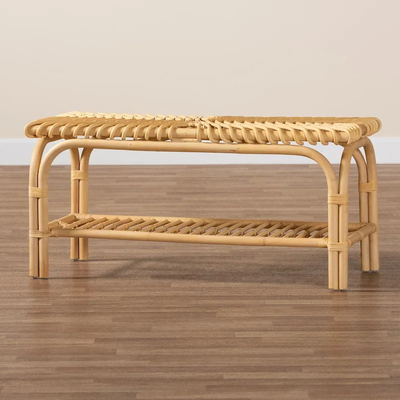 Natural Brown Rattan Accent Bench