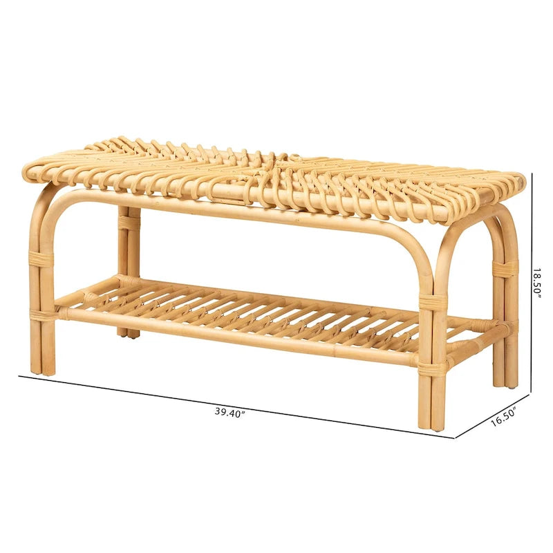 Natural Brown Rattan Accent Bench