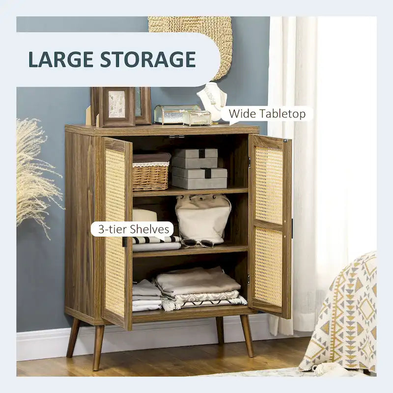 Sideboard Buffet Cabinet with Rattan Decorated Doors