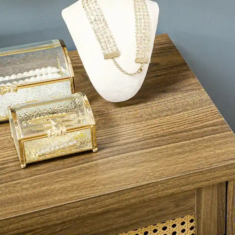 Sideboard Buffet Cabinet with Rattan Decorated Doors