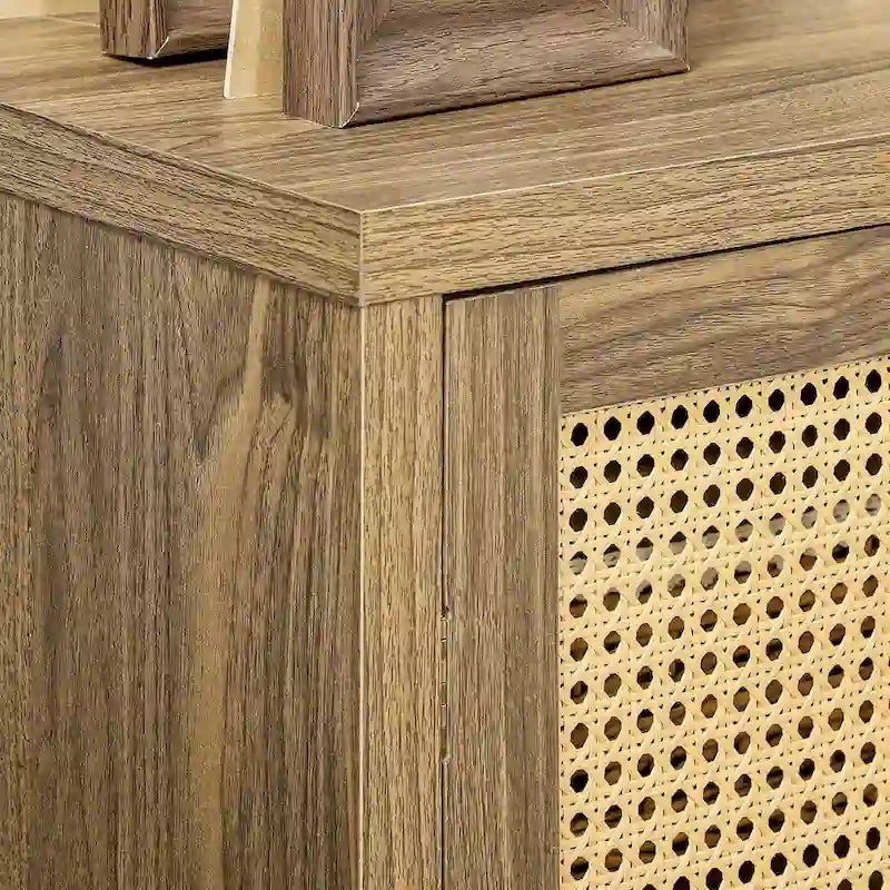 Sideboard Buffet Cabinet with Rattan Decorated Doors
