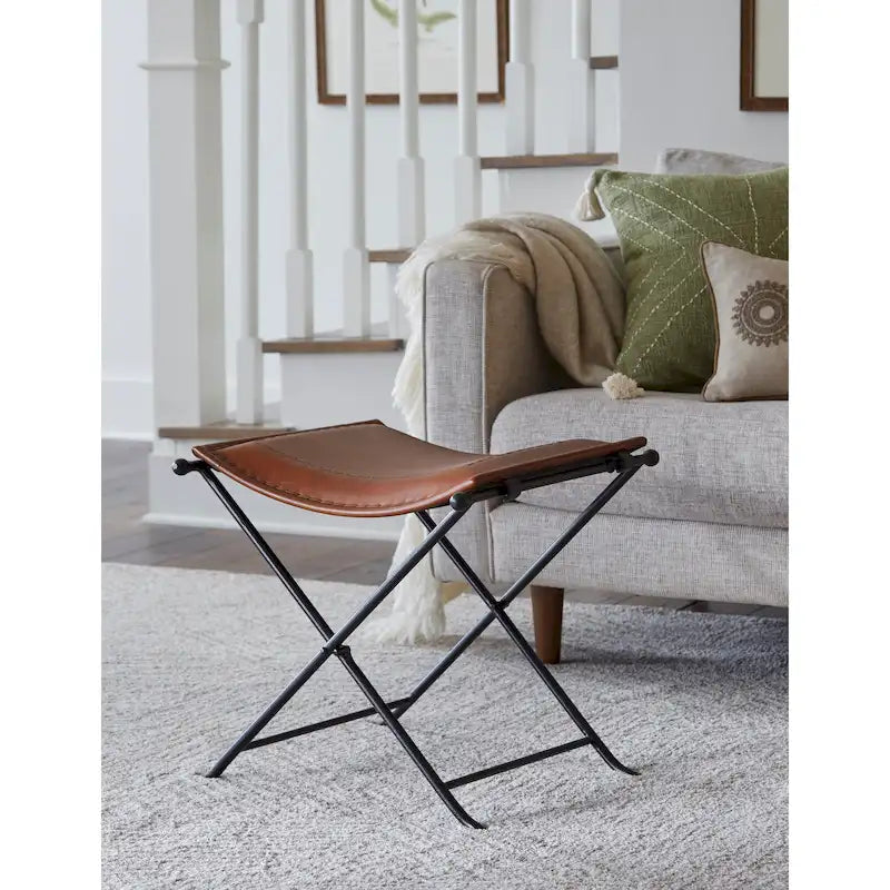 Top Grain Leather Cinnamon Saddle Seat Accent Stool