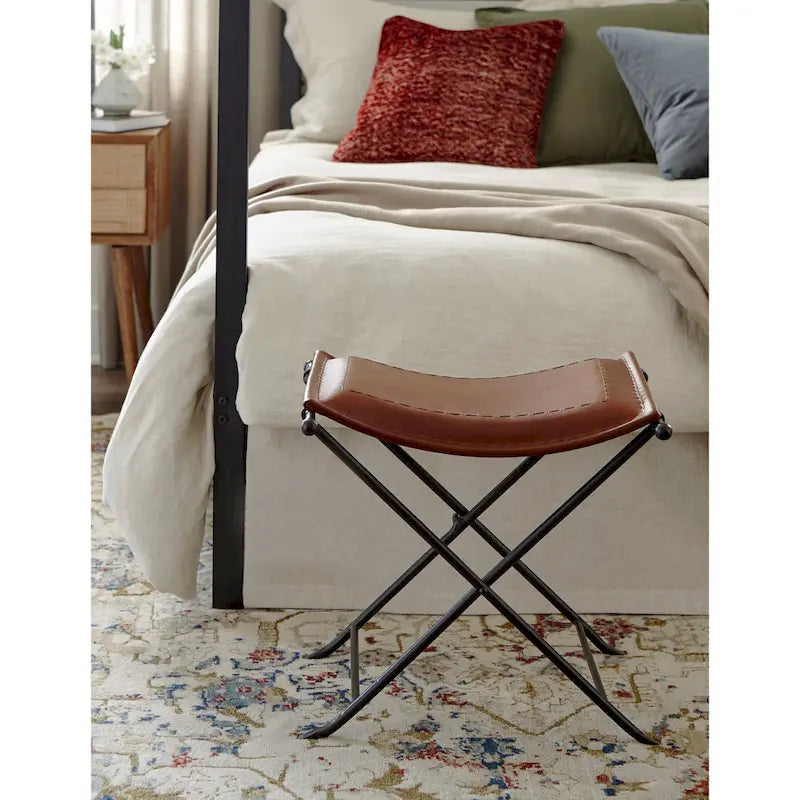 Top Grain Leather Cinnamon Saddle Seat Accent Stool