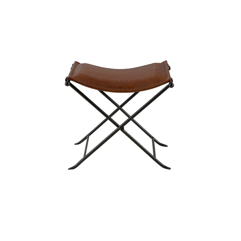 Top Grain Leather Cinnamon Saddle Seat Accent Stool
