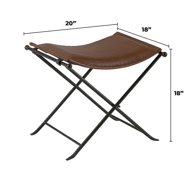 Top Grain Leather Cinnamon Saddle Seat Accent Stool