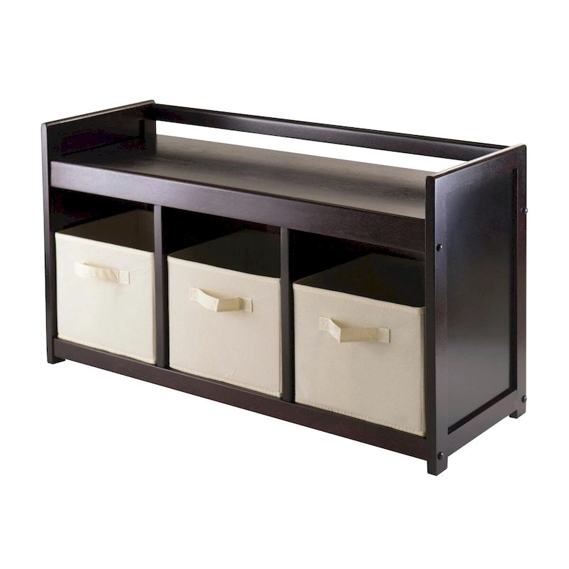 Storage Bench with Foldable Fabric Baskets - 37.4W x 13.3D x 20.8H