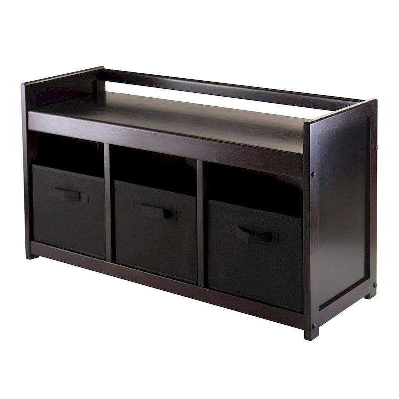 Storage Bench with Foldable Fabric Baskets - 37.4W x 13.3D x 20.8H